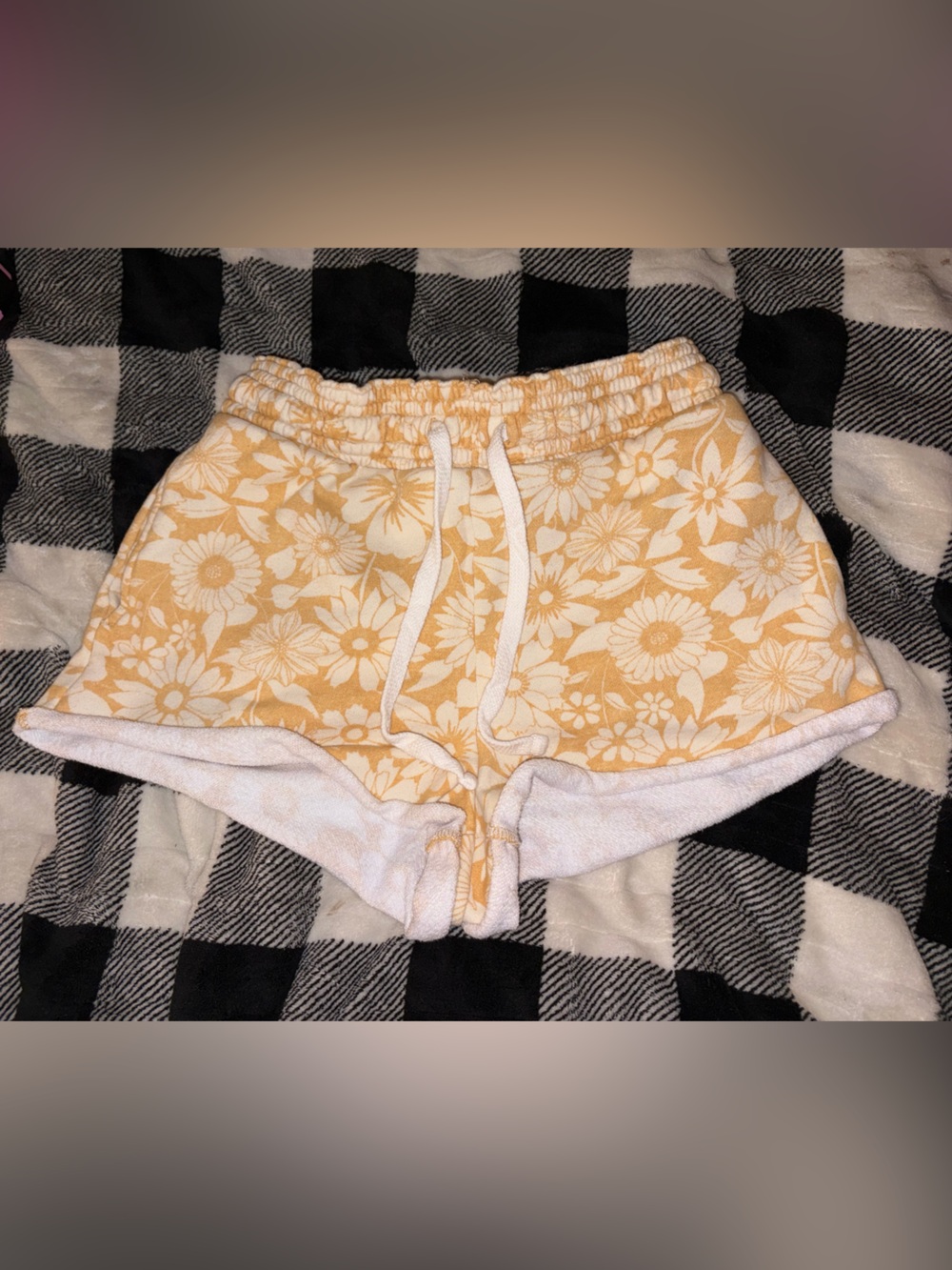 American Eagle Floral Terry Shorts - Yellow Cream